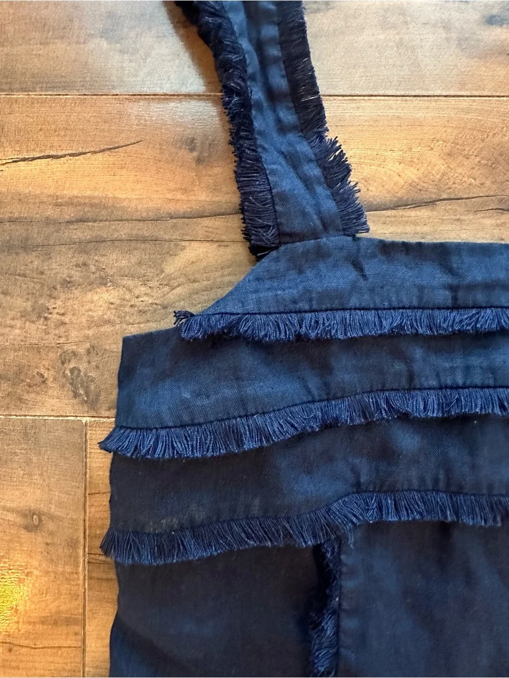 J.Crew Navy 100% Linen Fringe Ruffle Tank Top Coastal Boho Size 0
